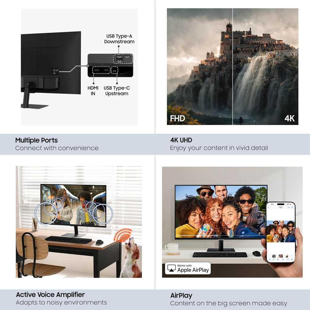 Samsung 32' Smart Monitor M7 (M70F) 4K UHD Display, Samsung Vision AI, Smart TV Apps, Gaming Hub, USB-C, HDMI and USB-A, Black, LS32FM702UNXZA, 2025