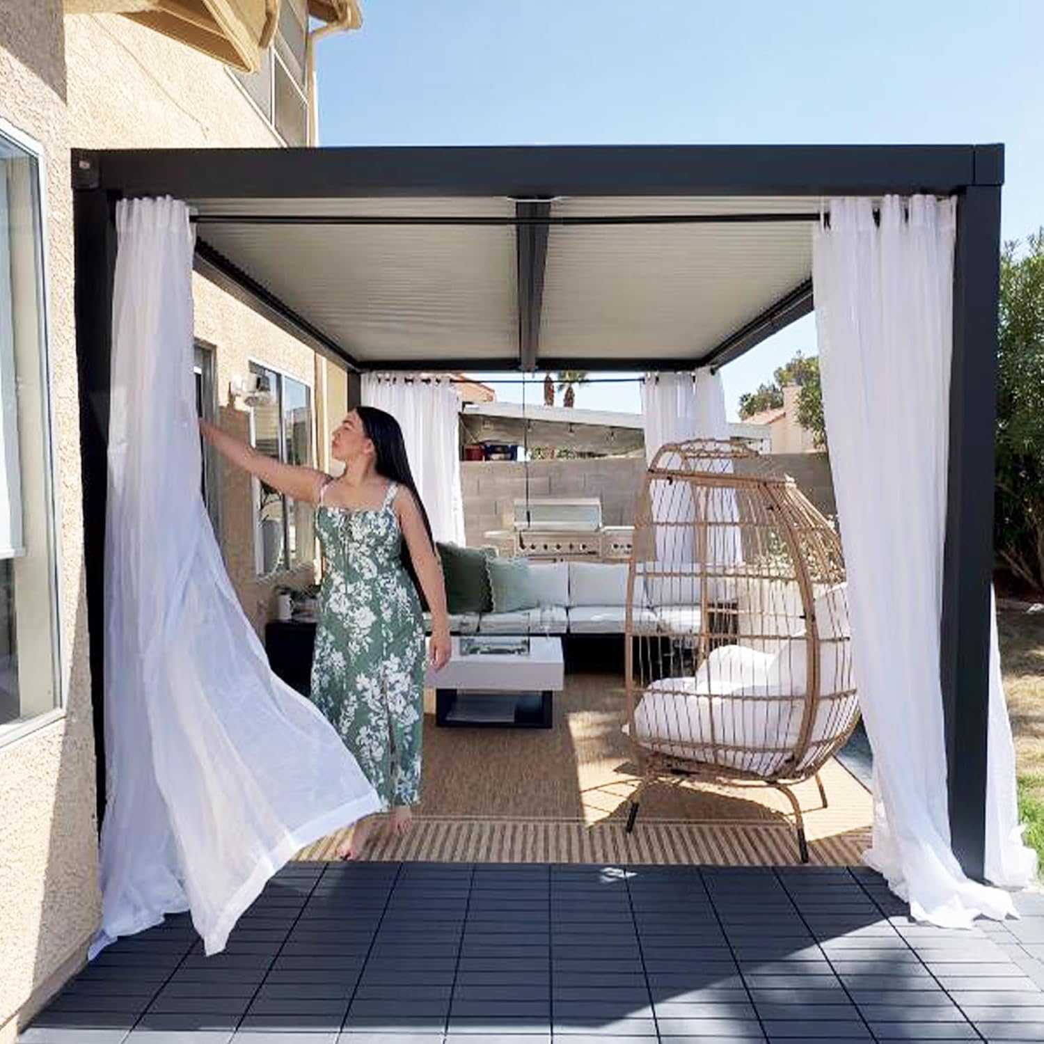PURPLE LEAF Louvered Pergola 10' x 14' Outdoor Aluminum Pergola with Hidden Drainage System and White Adjustable Sun Shade Roof Patio Hardtop Small Pergolas for Patio Dining Side Yard Terrace Lounge