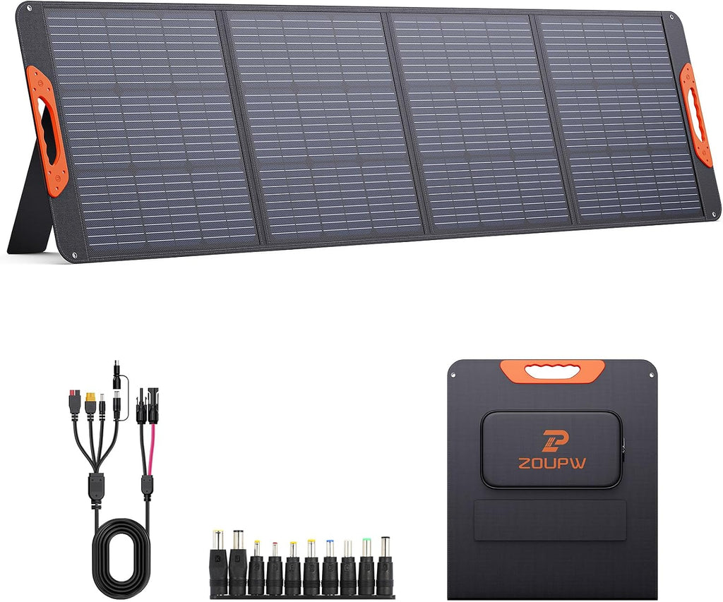 ZOUPW 200W Portable Solar Panel for Power Station,23.5% Efficiency Mono Foldable Solar Charger with 4 Kickstands for Jackery 1000 V2/Bluetti/EcoFlow/Anker,IP67 Waterproof for Camping RV Power Backup
