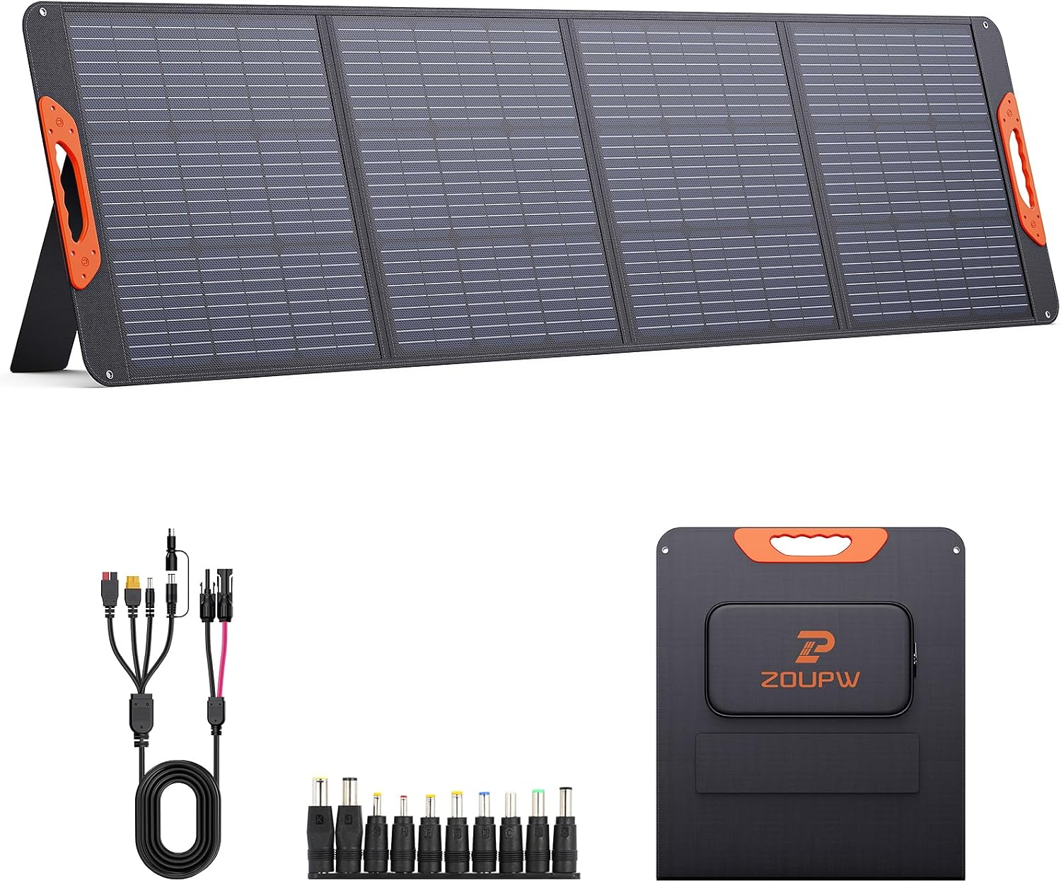 ZOUPW 200W Portable Solar Panel for Power Station,23.5% Efficiency Mono Foldable Solar Charger with 4 Kickstands for Jackery 1000 V2/Bluetti/EcoFlow/Anker,IP67 Waterproof for Camping RV Power Backup