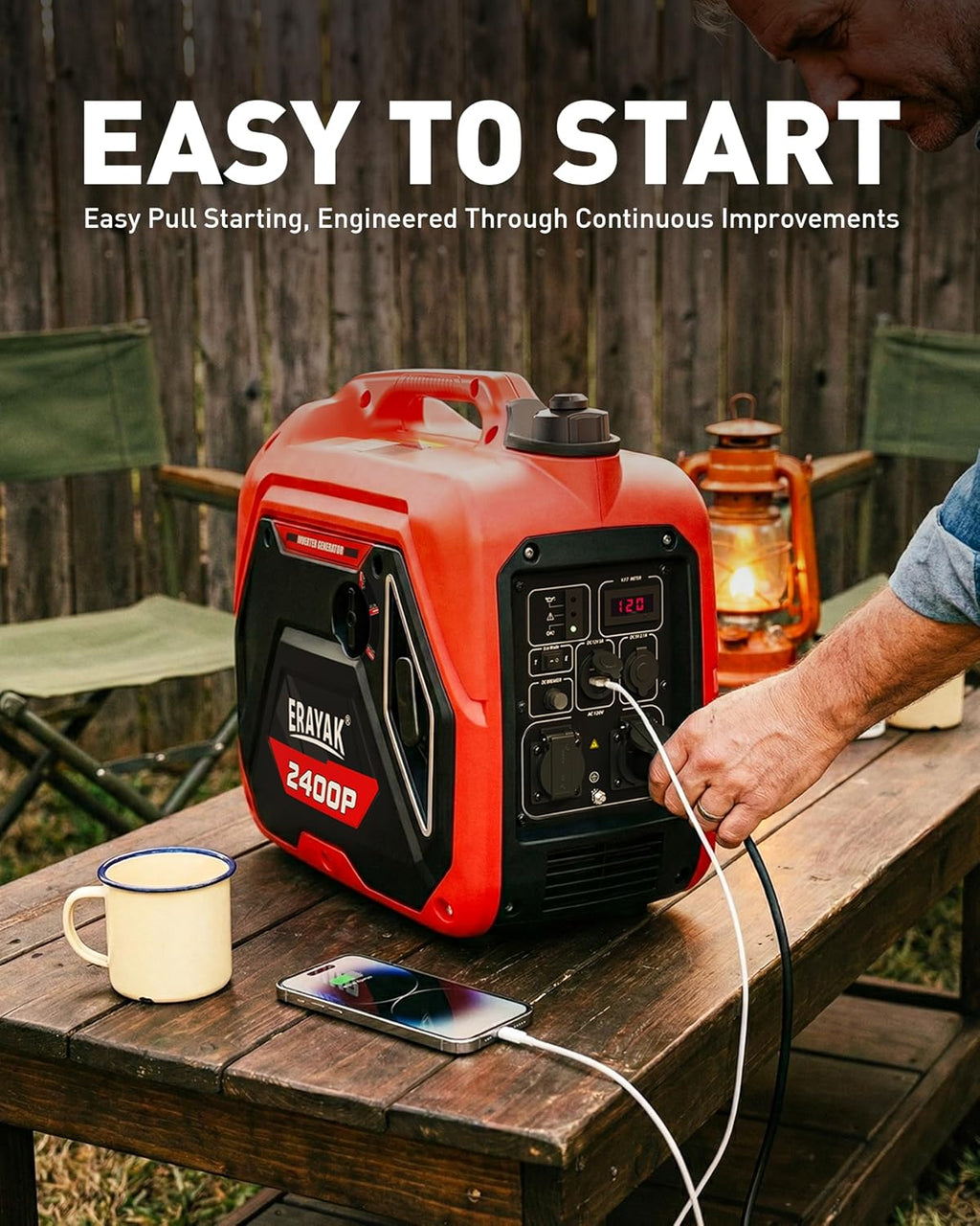 ERAYAK 2400W Portable Inverter Generator for Home Use, Super Quiet Small Generator for Camping Outdoor Emergency Power Backup, Gas Powered Engine, EPA, ECO Mode