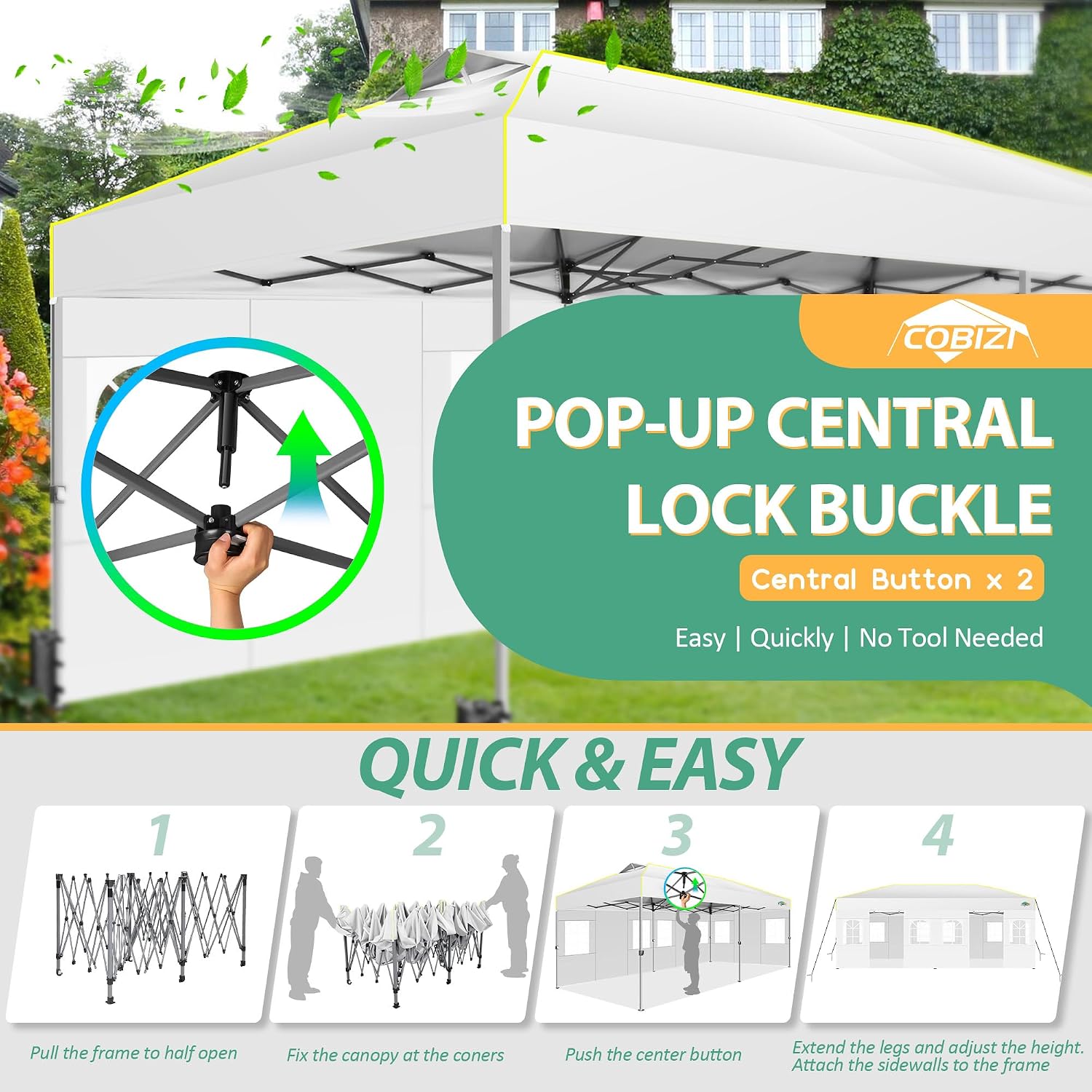 COBIZI 10x20 Pop Up Canopy with 6 Sidewalls One Push Setup Outdoor Event Shelter Waterproof UPF 50+ Gazebo Tent with Carry Bag,Air Vent,Sandbag for Wedding, Commercial, Party,White