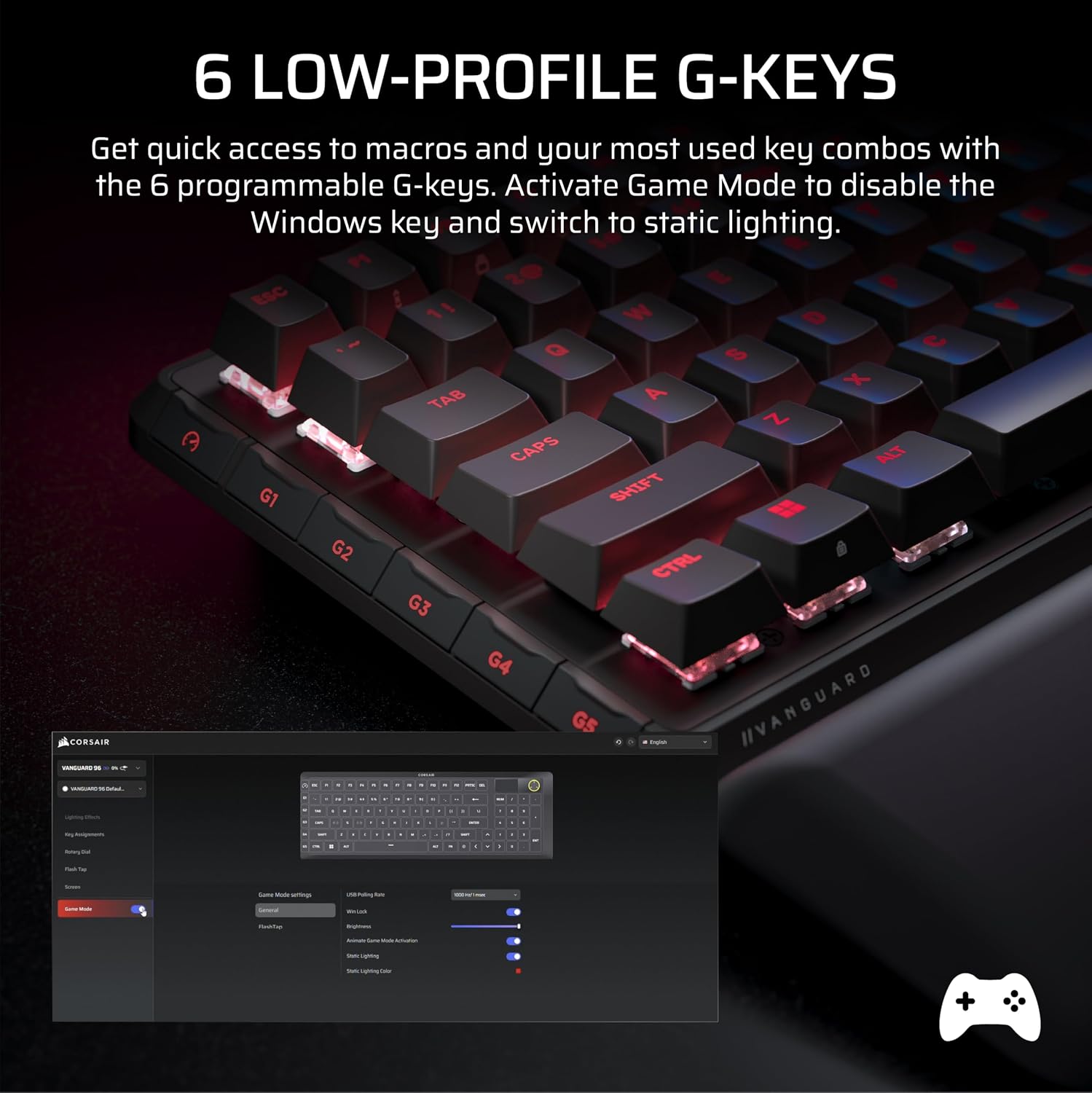Corsair Vanguard PRO 96 Wired Hall Effect Magnetic Mechanical Gaming Keyboard – 96% Layout, MGX Hyperdrive Switches, 8000Hz Polling, Rapid Trigger, Virtual Stream Deck, SOCD Flashtap, QWERTY US