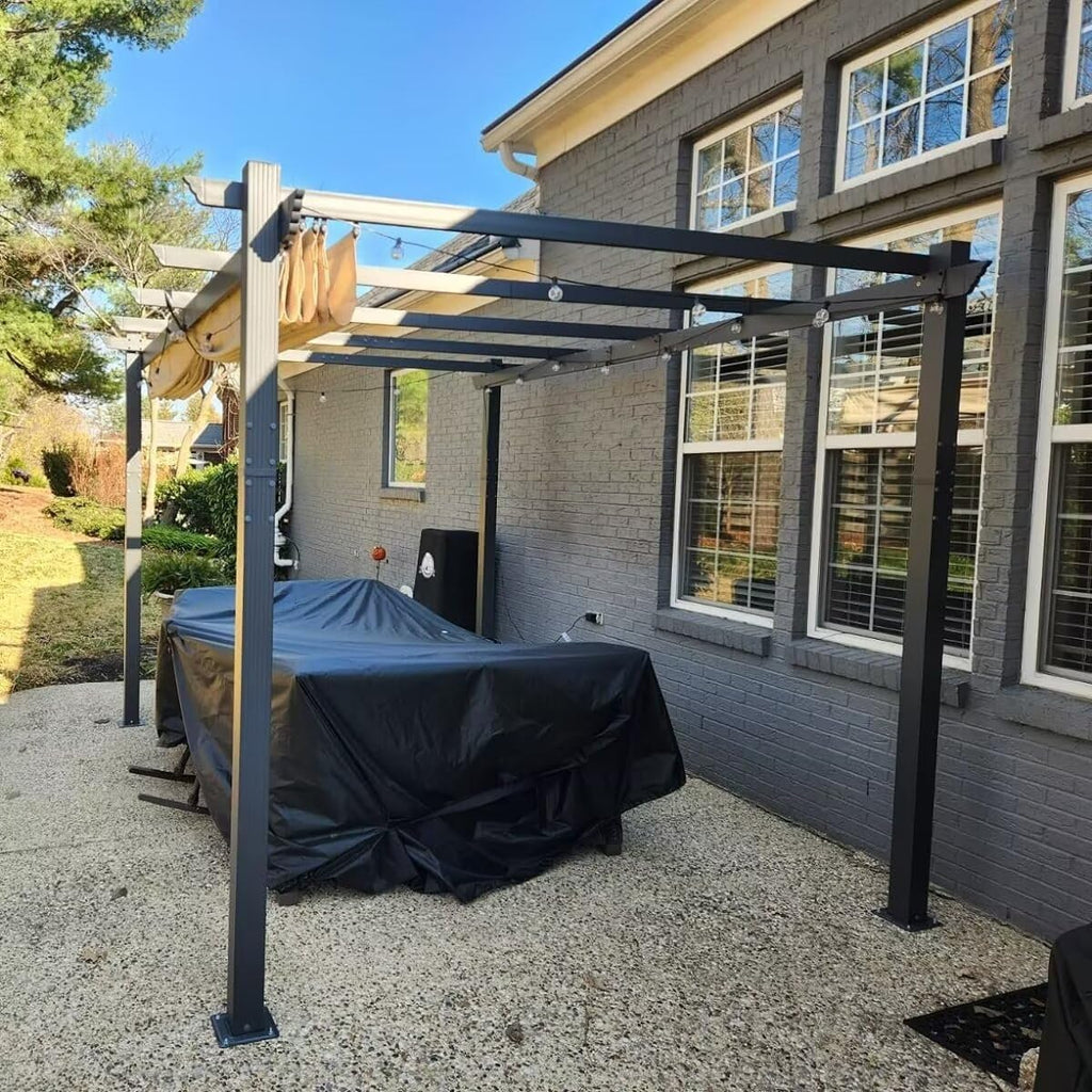 Domi Outdoor Living 10' X 10' Outdoor Retractable Pergola with Weather-Resistant Canopy Aluminum Garden Pergola Patio Grill Gazebo for Courtyard