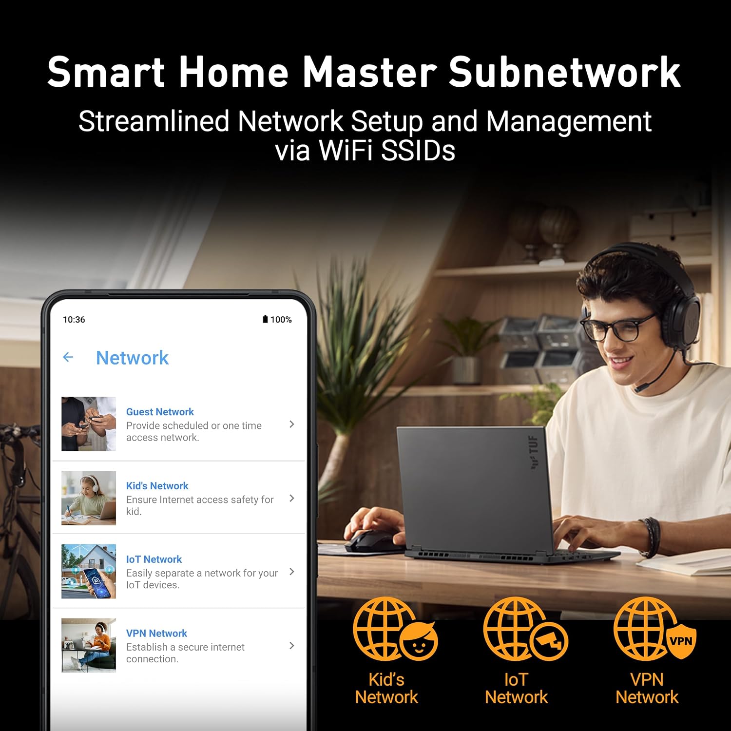 ASUS TUF Gaming BE6500 WiFi 7 Router - Dual-Band, Up to 6.5 Gbps Wireless, Game Accelerator, Multi-Link Operation (MLO), (x4) 2.5GbE Ports, Mesh + VPN Compatible, & Subscription-Free Network Security