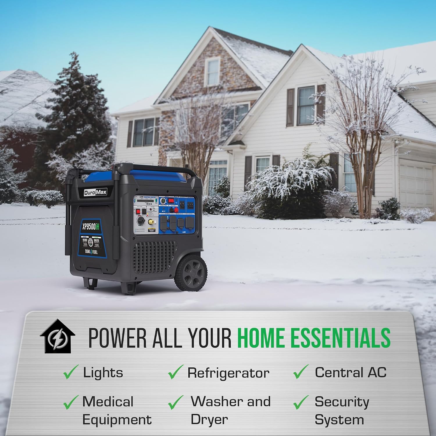 DuroMax XP9500iH 9,500-Watt Dual Fuel Portable Digital Inverter Generator - Gas & Propane, Remote Electric Start, RV & Emergency Ready