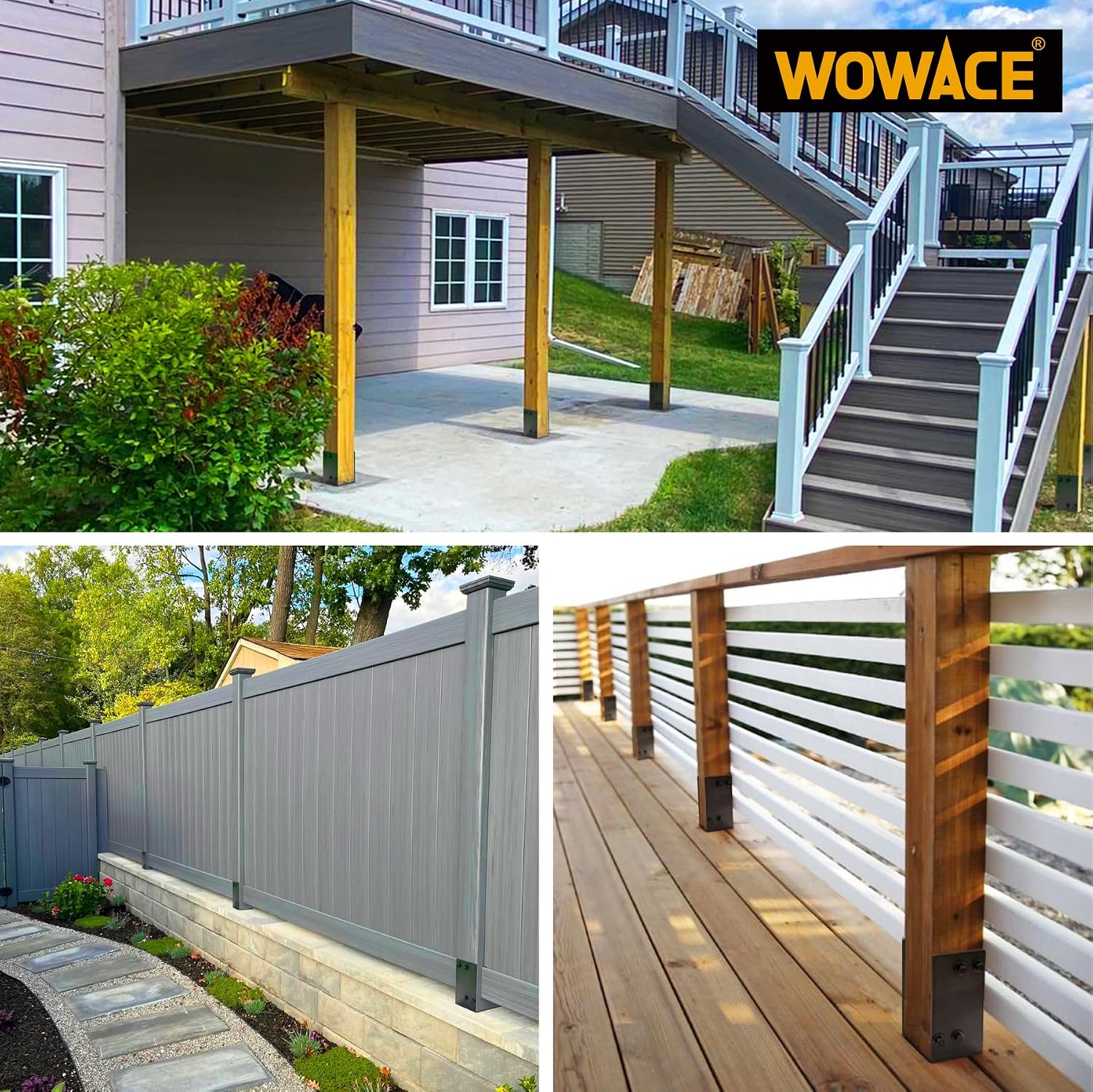 4'x4' Stainless Steels U-Shape Post Holder, Wet Concrete Post Anchor, Heavy-Duty Post Base Bracket for Fence, Deck Railing, Wood Gazebo, Pergola (8pack-Dark Gray)