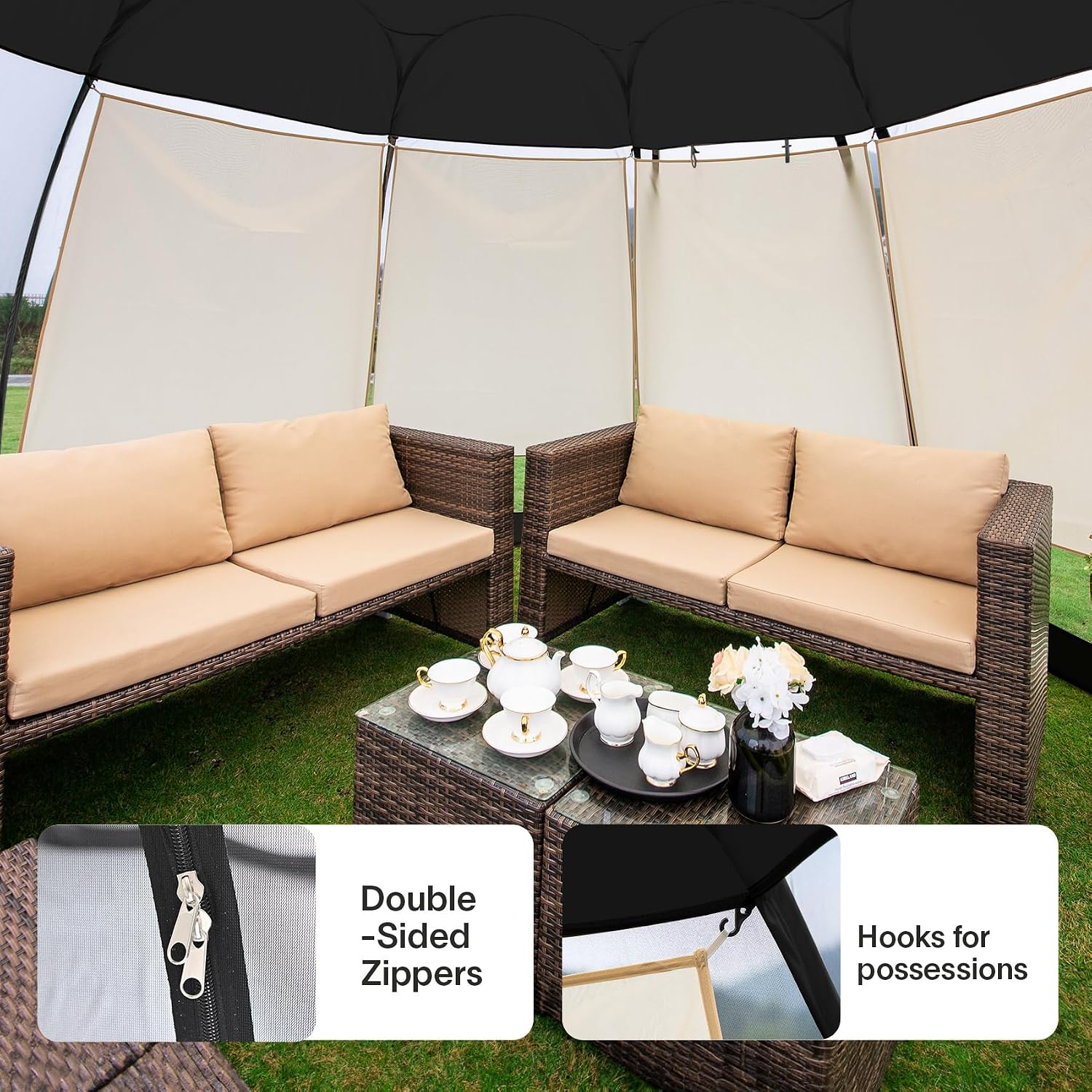 Alvantor® Pop Up Screen House, Outdoor Mosquito Mesh Tent with UV Resistant, Pop Up Canopy Easy Up, Foldable Screen Room for Camping,Backyard, Garden, Patio(Black, 15x15 FT)