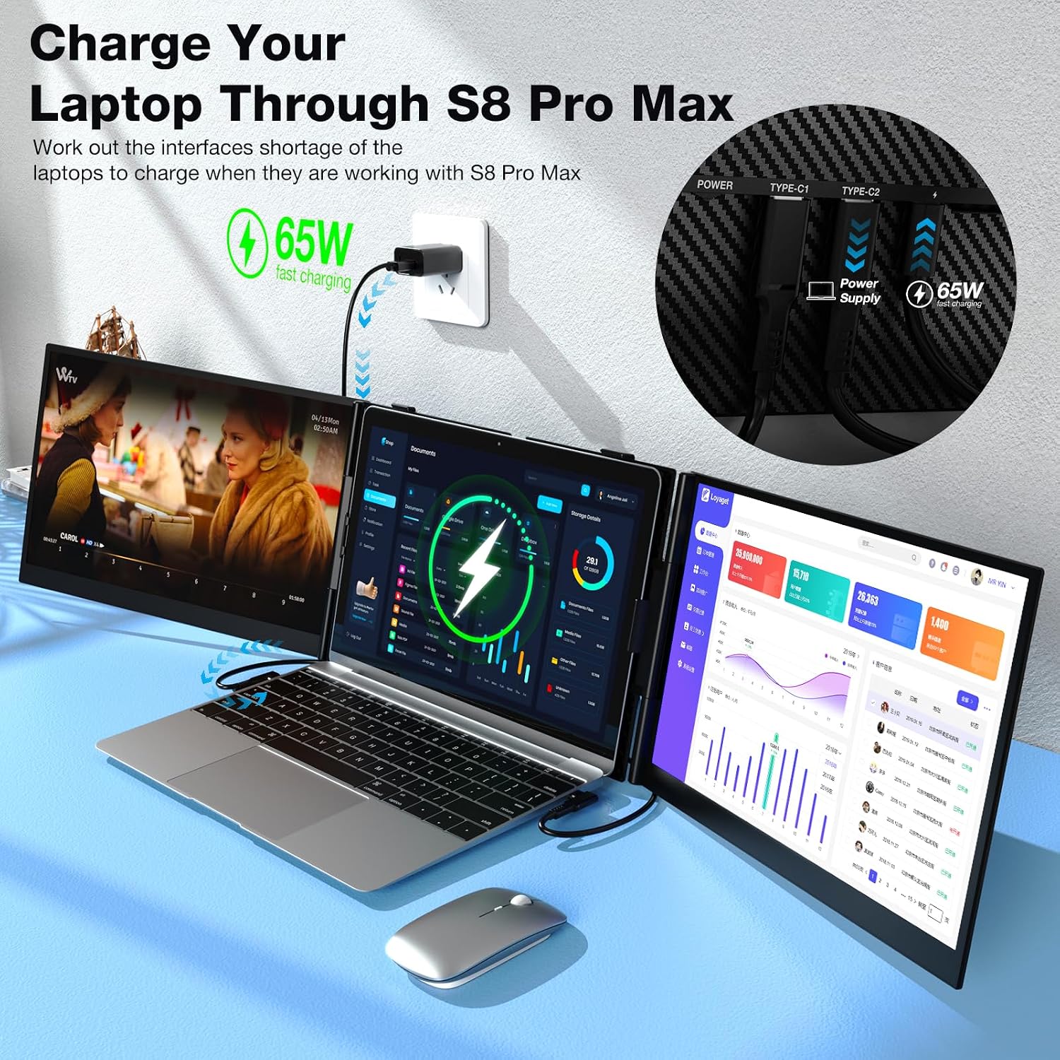 Laptop Screen Extender, Ultra-Thin 15.6' FHD 1200P 16:10 Portable Monitor for Laptop, Lightweight Travel Monitor Extender Plug & Play for 14.2'-17.3' Laptops, Compatible with Wins/Mac/Android/Chrome