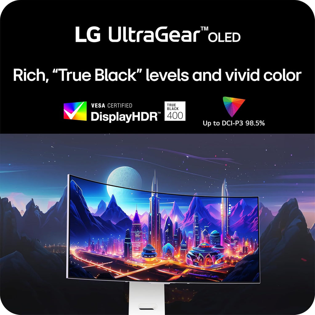 LG 34GS95QE 34-inch Ultragear OLED Curved Gaming Monitor WQHD 1440p 800R 240Hz 0.03ms AMD FreeSync Premium Pro NVIDIA G-Sync HDMI 2.1 DisplayPort Tilt/Height/Swivel Stand White