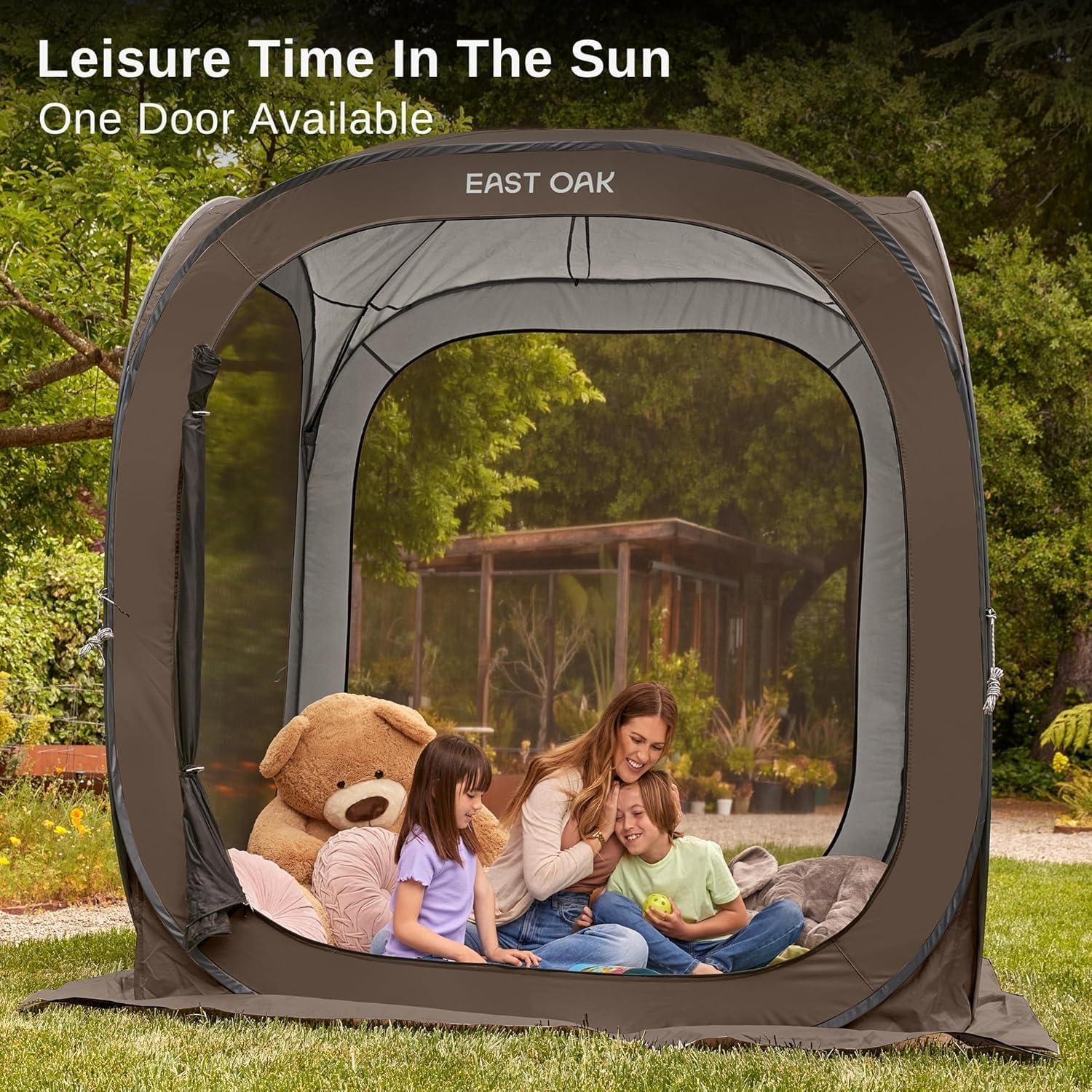 East Oak Screen House Tent Pop-Up, Portable Screen Room Canopy Instant Screen Tent 6 x 6 FT with Carry Bag for Patio, Backyard, Deck & Outdoor Activities, Beige