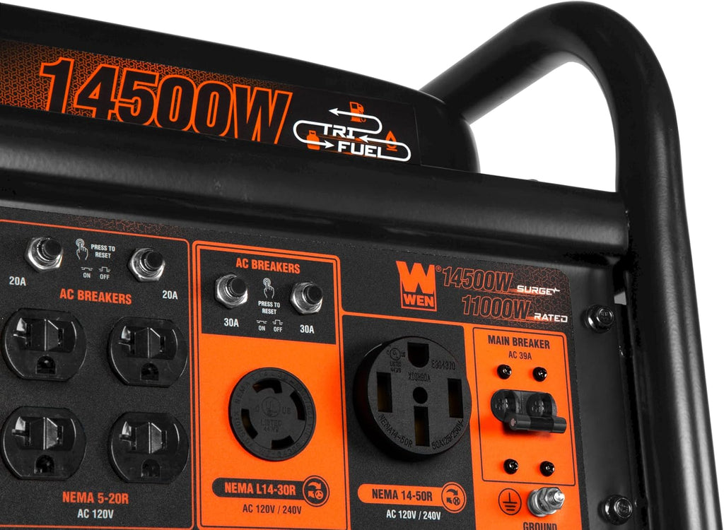 WEN 14500-Watt 120V/240V Tri-Fuel Generator, Transfer-Switch Ready with Electric Start and Wheel Kit (TF1450)