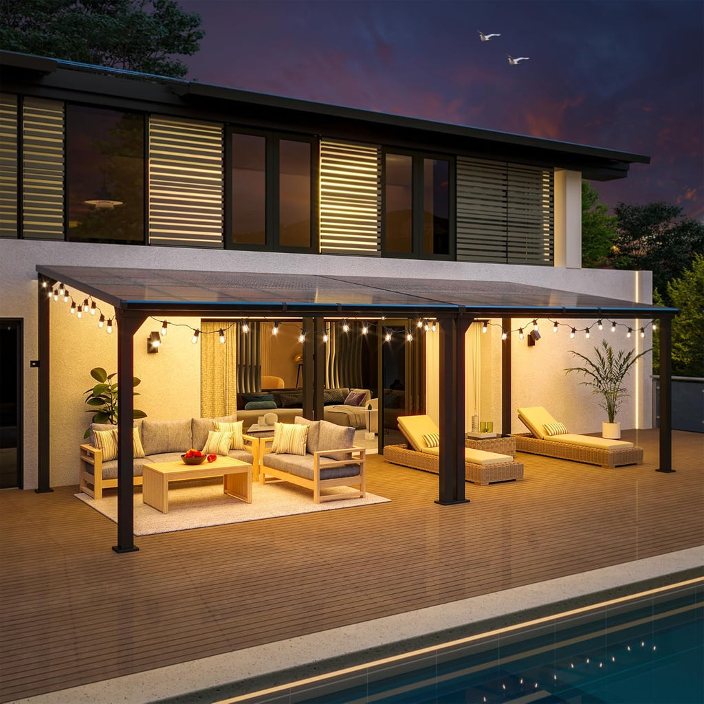 10 * 24FT Pergola,4 * 8 Inch Thickened Pillars & Enlarged Base,Outdoor Hardtop Lean to Gazebo,Wall Mounted Pergola,Pergolas Gazebos Clearance,Aluminum Frame Pergola,UV Resistant Patio Roof