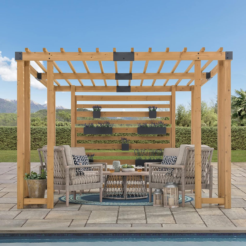 Sunjoy Wood Pergola 10 x 10.5 ft. Cedar Framed Pergolas with Adjustable Hanging Planters by SummerCove