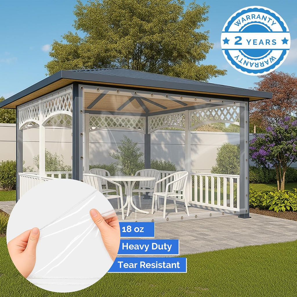 Covers & All Outdoor Clear Curtains for Patio Waterproof – 18 oz Outdoor Tarp Clear Vinyl Curtains, Gazebo Curtains with Brass Grommets for Pergola, Porch & Patio Walls for Winter (15 x 9 ft)