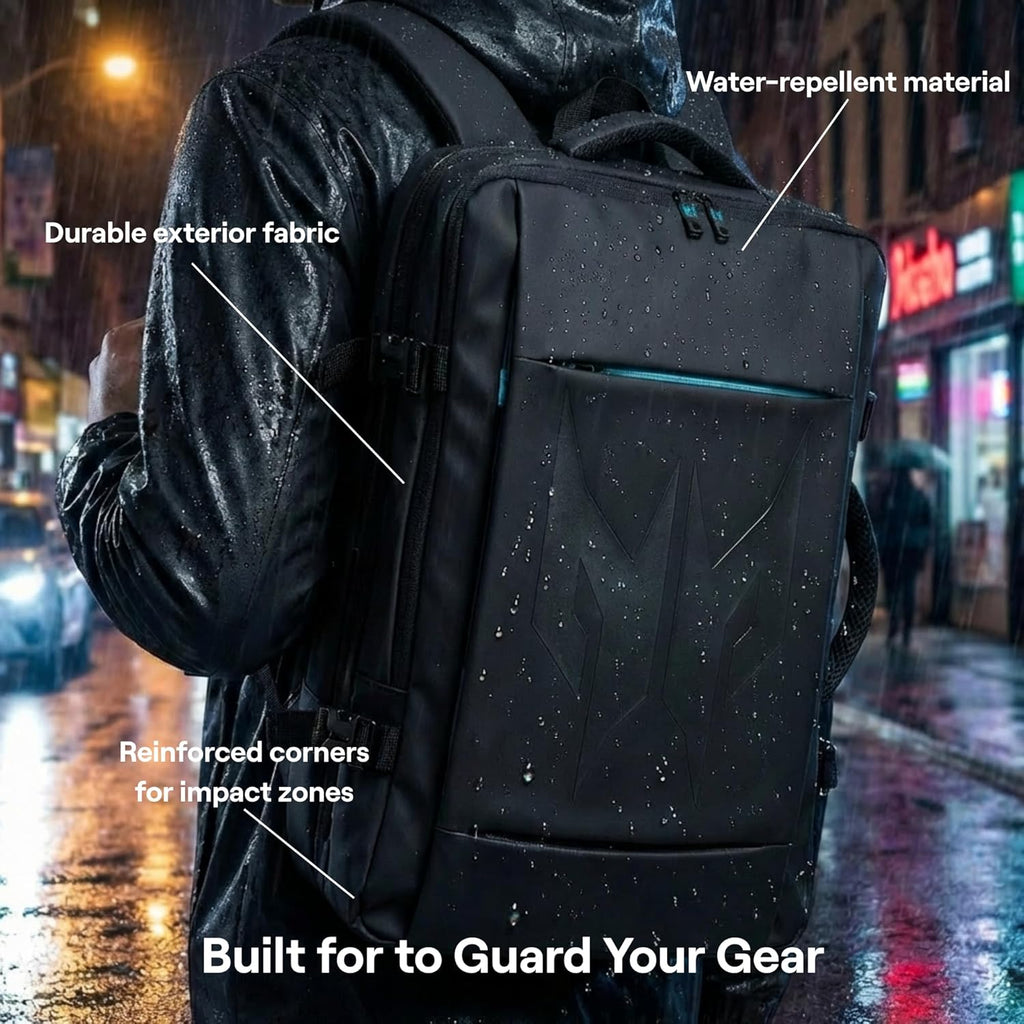 acer Predator Robust Gaming Laptop Backpack - Fits 18' Laptops with Expandable 30L Capacity - Water-Repellent TSA-Friendly 3-Compartment Design with Anti-Theft Pocket Ideal for Tournaments and Travel