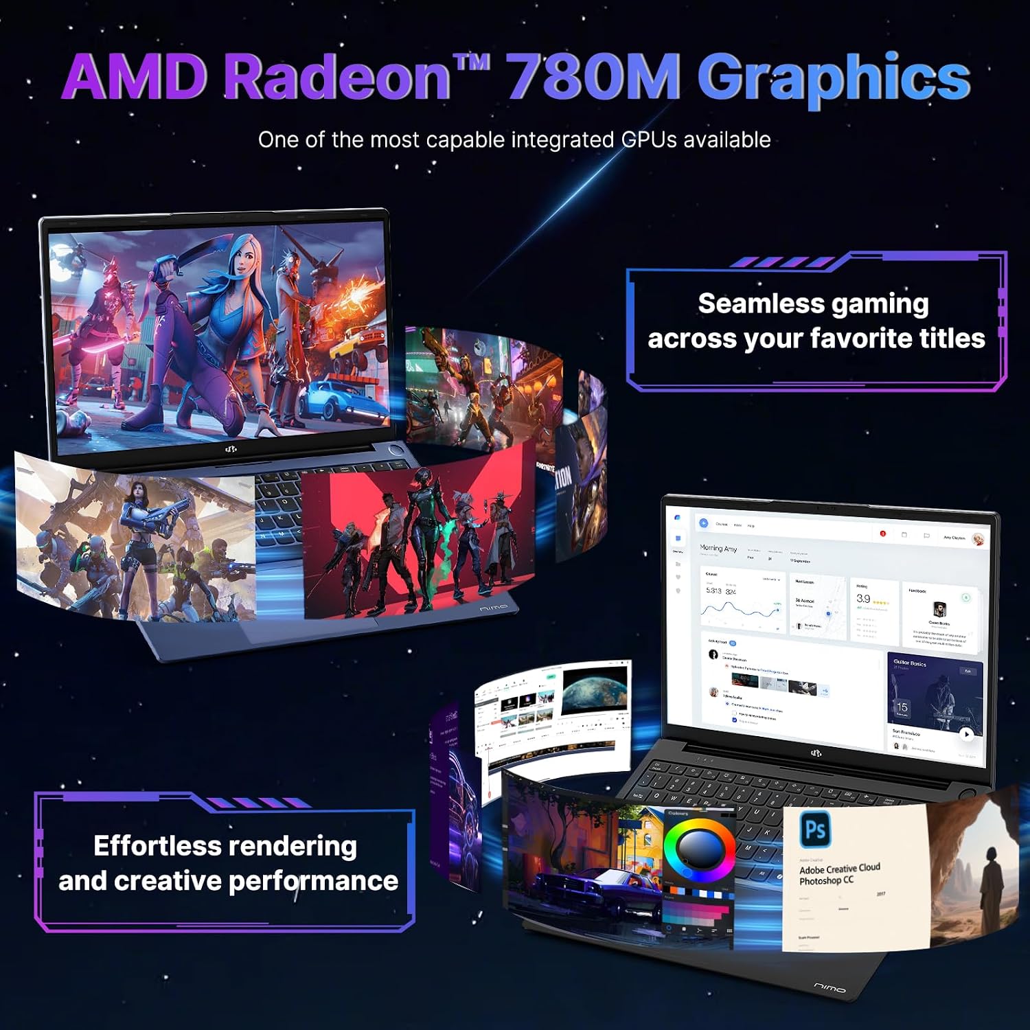 NIMO 17.3 Gaming-Laptop Ryzen 9 8945HS (Beat i9-13900H, Up to 5.2GHz) 16GB RAM, 512GB SSD, Radeon 780M, PD 100W Type-C AI-Enhanced for Copilot VR Ready, Backlit Keyboard, Fingerprint