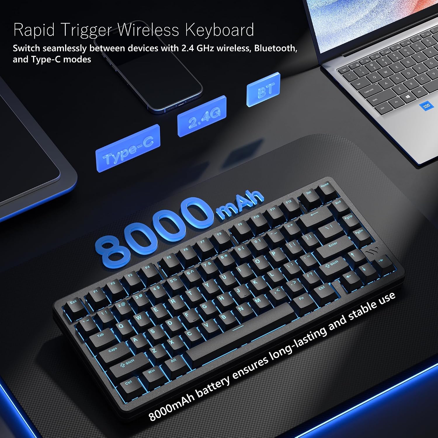 Womier SK75 TMR/HE Keyboard Gaming 75% Hall Effec, Wireless Mechanical Keyboard Rapid Trigger Custom Magnetic Switch Keyboards with 8000 Hz Hot Swap, BT/2.4G/USB-C with Mac Windows Linux (Aluminum)