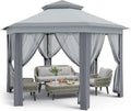 13x13ft Canopy Tent Instant Hexagonal One Push Setup Tent Outdoor Gazebo with Mosquito Netting, Strong Steel Frame for Patio, Backyard, Garden, Parties, Pool-Gray