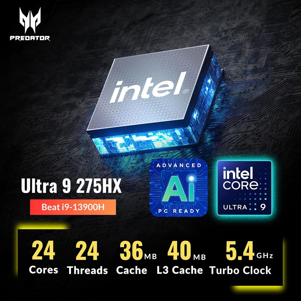 Acer Predator Helios Neo 16S AI Gaming Laptop, 16 240Hz 2.5K OLED, Intel Core Ultra 9 275HX, NVIDIA GeForce RTX 5060, VR Ready, Copilot, Liquid Cooling, Black, Windows 11 Home(32GB DDR5 RAM | 1TB SSD)