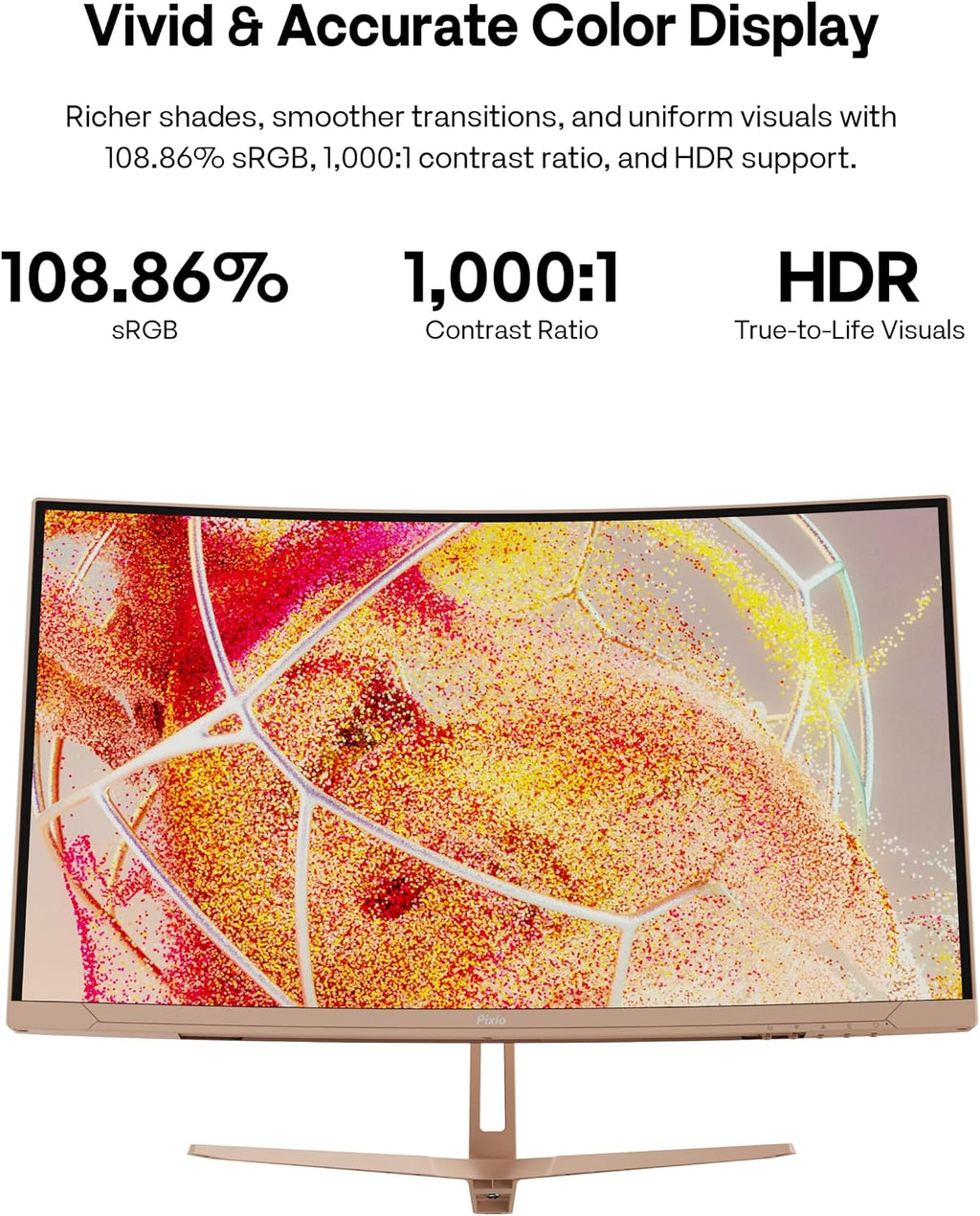 Pixio PXC248 Wave Beige 24 inch 200Hz Refresh Rate FHD 1080p Resolution 1500R Curve Fast VA Panel 1ms GTG Response Time Adaptive Sync HDR Curved Gaming Monitor
