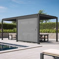 MIRADOR 111S Round 10'x20' Louvered Pergola with 10FT Shade Screen for Outdoor Deck Lawn Garden Backyard Patio Porch，Charcoal