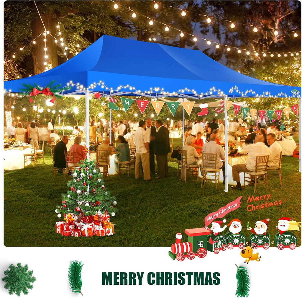 COBIZI 13x26 Heavy Duty Pop Up Canopy with 6 Sidewalls Party Tent Outdoor Wedding Large Event Tent with Roller Bag for Garden Lawn Waterproof UPF 50+ Easy Up, Blue (Framework Upgraded)