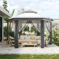 Pop-Up Gazebo 13 * 13 ft 6 Sided, Canopy Tent with Mesh Windows & Portable Carry Bag, Adjustable Tent Outdoor Pergola for Backyard & Patio Furniture (Light Grey + Dark Grey)