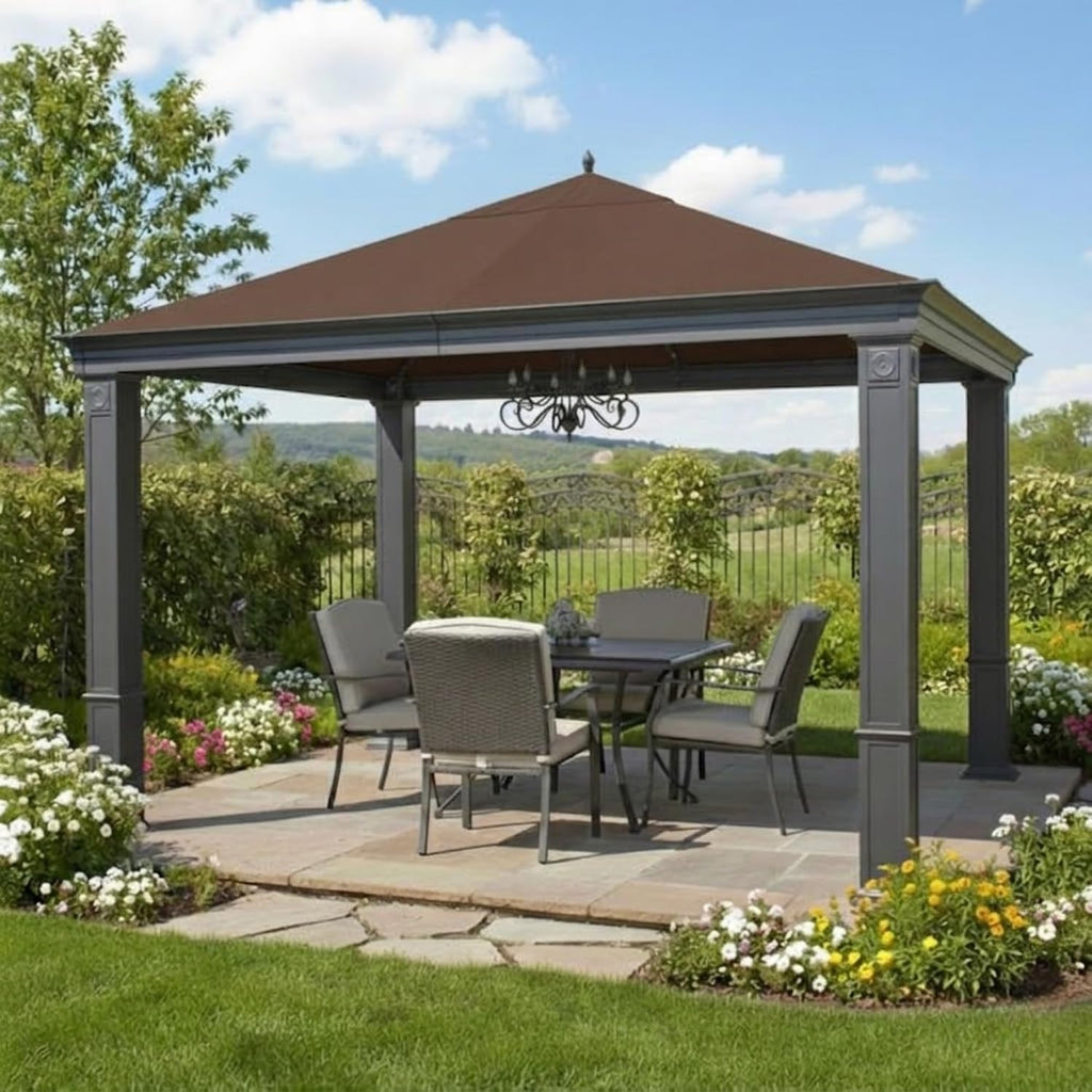 Garden Winds Reinforced RipLock 350 Replacement Canopy Top Cover Compatible with Tiverton (Series 3) 10' x 12' Gazebo Models SA-585, DPCI 009050195 - Nutmeg