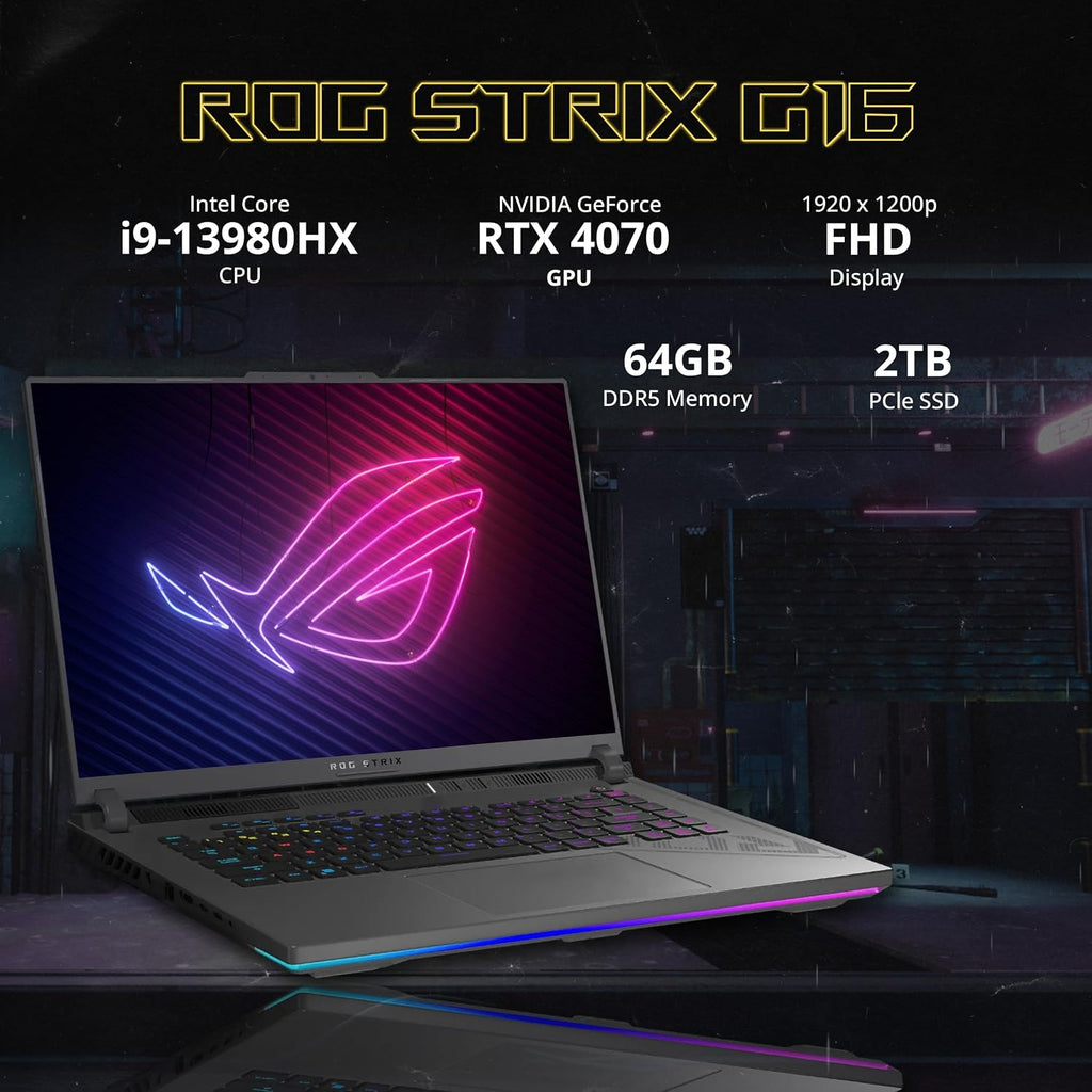 ASUS ROG Strix G16 16' FHD 165Hz Gaming Laptop, Intel i9-13980HX, GeForce RTX 4070, 64GB DDR5, 2TB SSD, 4-Zone RGB Backlit Keyboard, WiFi 6E, Win 11 Pro, Gray, 128GB Docking Station Set