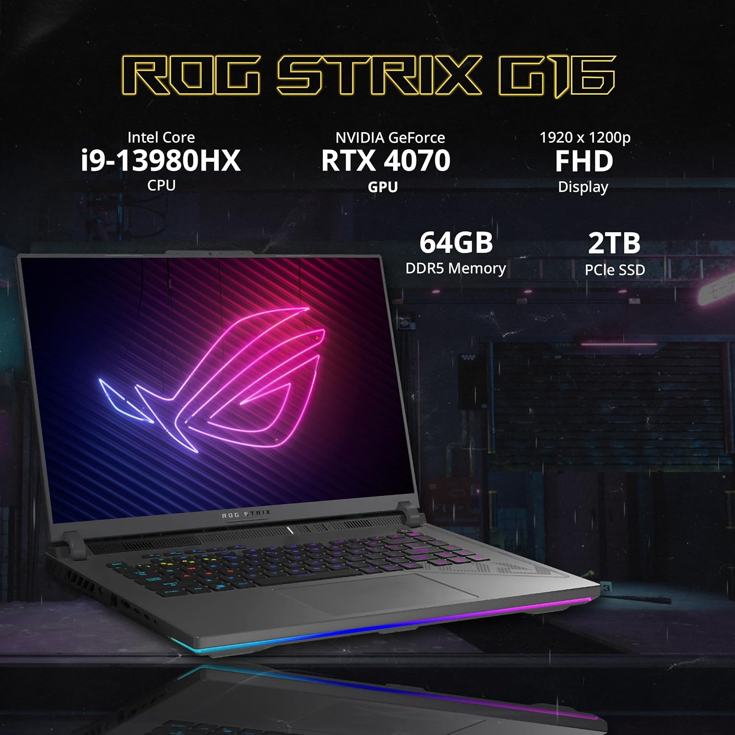 ASUS ROG Strix G16 16' FHD 165Hz Gaming Laptop, Intel i9-13980HX, GeForce RTX 4070, 64GB DDR5, 2TB SSD, 4-Zone RGB Backlit Keyboard, WiFi 6E, Win 11 Pro, Gray, 128GB Docking Station Set