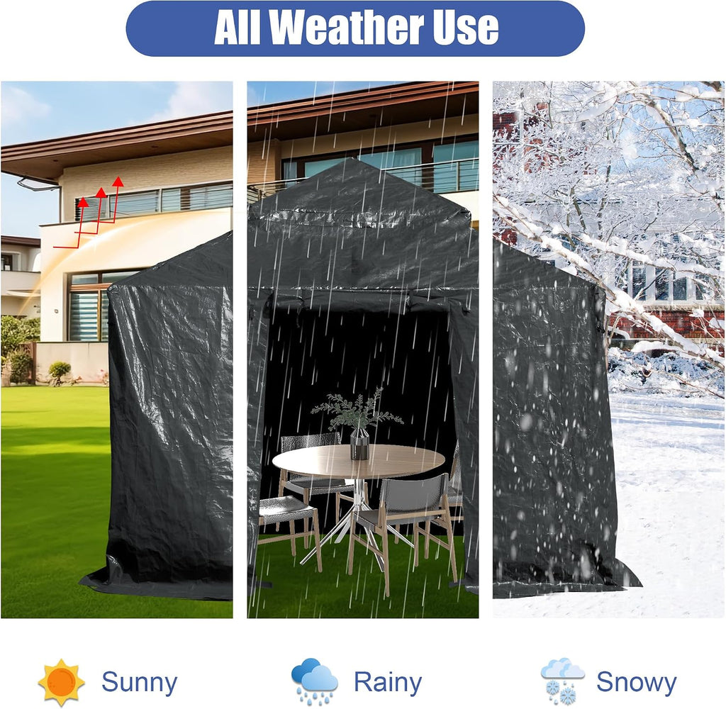 Domi 8'x8' Universal Winter Gazebo Cover - All Season Waterproof Enclosed Cover with Sidewalls and Mesh Windows, Gray