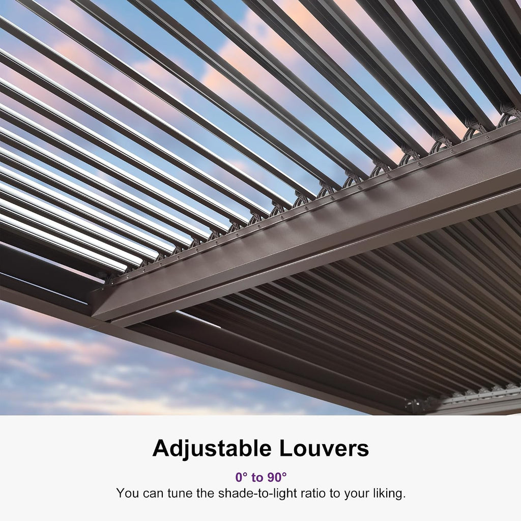 PURPLE LEAF Louvered Pergola 10' × 14' Outdoor Hardtop Gazebo Adjustable Aluminum Sun Shade for Deck Garden Backyard Patio Retractable Roof Canopy Bronze