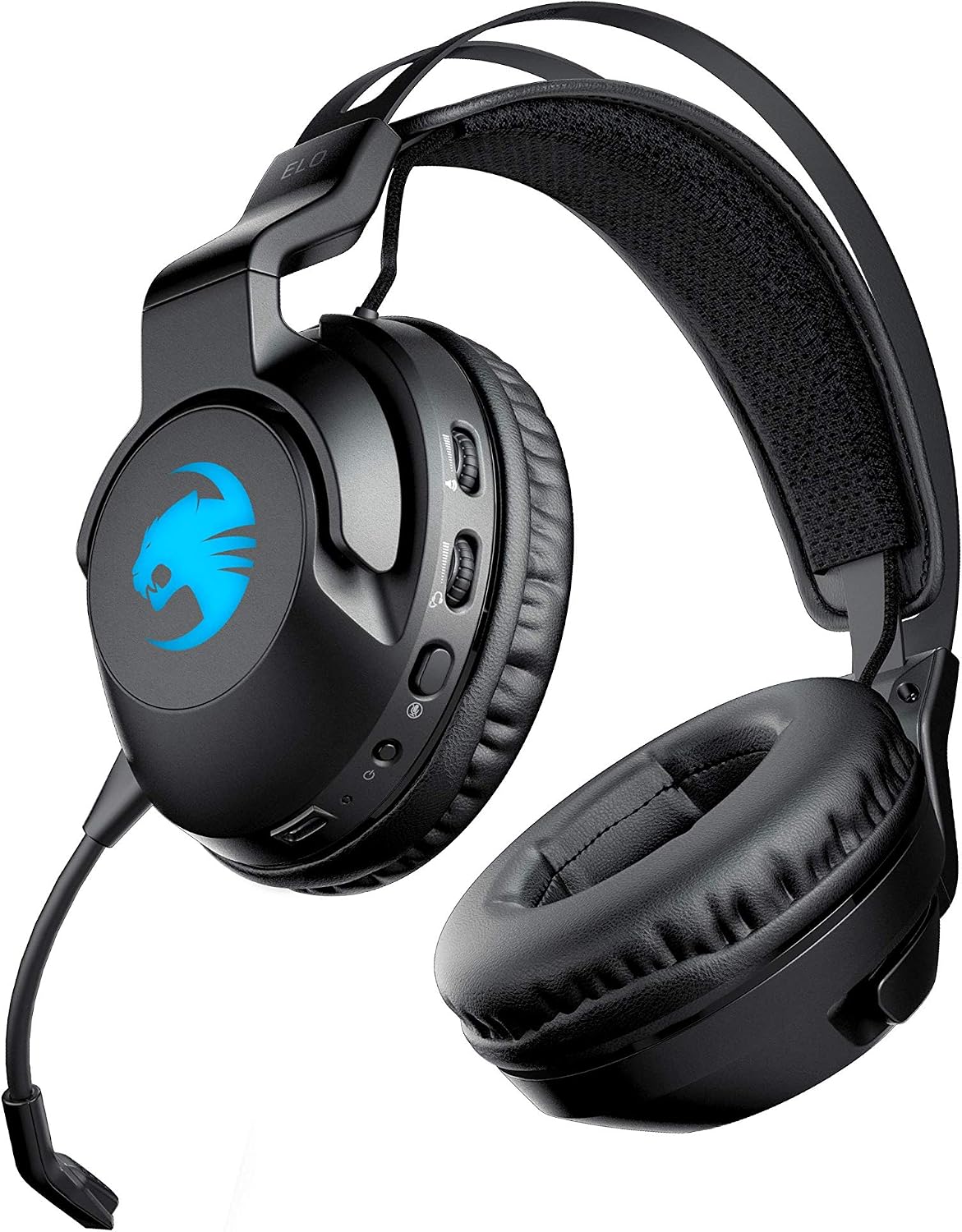ROCCAT Elo 7.1 Air PC Wireless Gaming Headset, Surround Sound Headphones with Detachable Noise Cancelling Microphone, 50mm Drivers, 24 Hr Battery Life, RGB Lighting, Black
