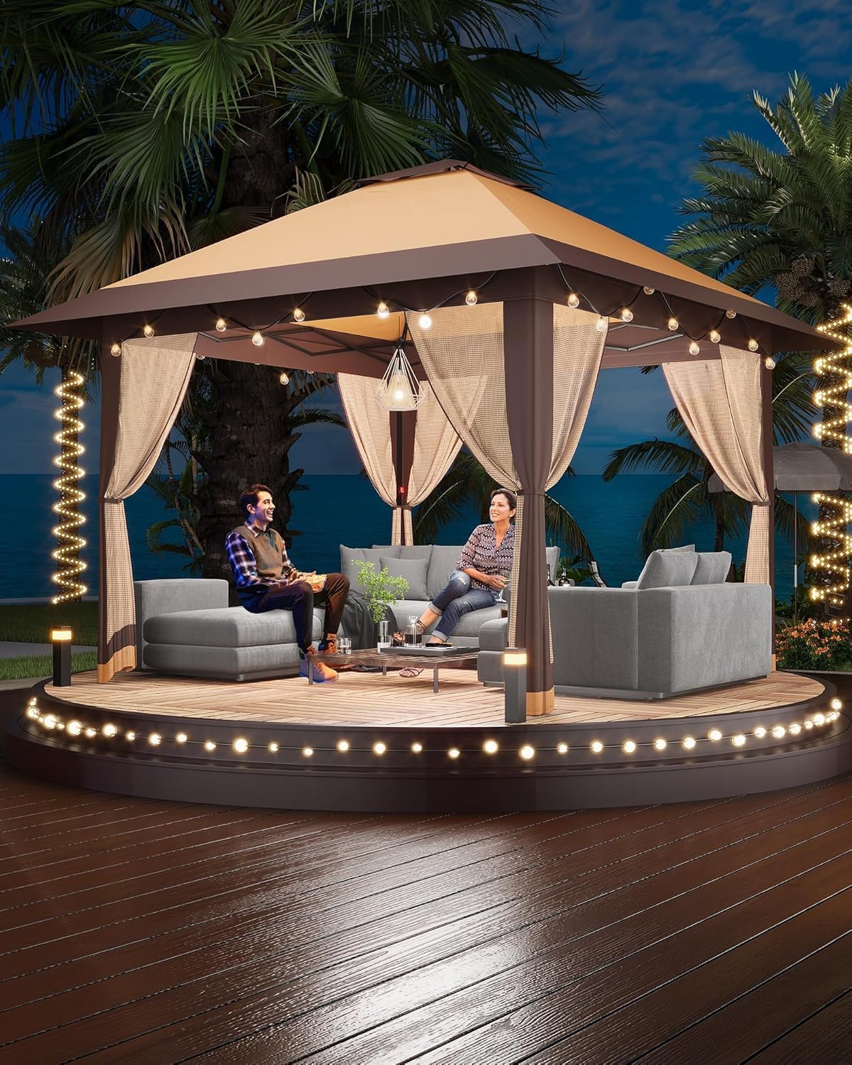 Pop Up Gazebo 13 * 13 Ft Outdoor Tent with Mosquito Net - Patio Gazebo 3 Level Adjustable Height Outdoor Gazebos for Backyard Waterproof Double Roof Patio Canopy for Parties BBQs