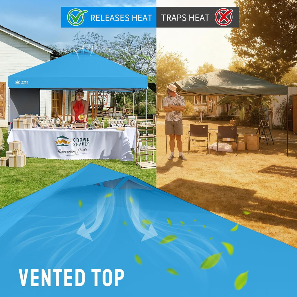 CROWN SHADES 10x10 Pop Up Canopy with 1 Side Wall - Beach Tent with One Push Setup - Outdoor Sun Shade for Events, Parties, Camping - Gazebo with STO-N-Go Cover Bag (Sky Blue)