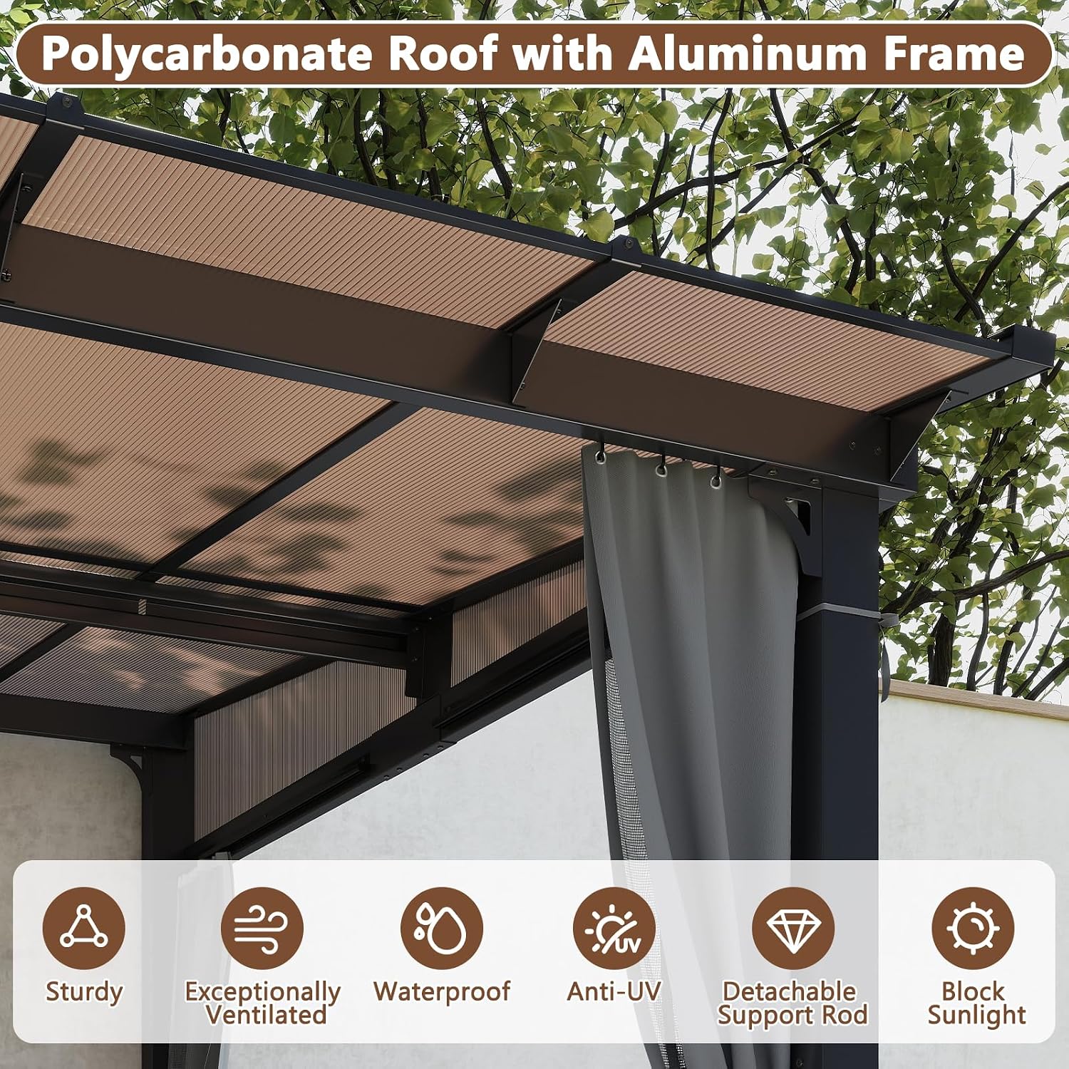 10'x10' Lean to Gazebo, Wall Mounted Gazebo with Aluminum Frame, Curtains and Netting for Patio,Decks, Garden and Lawn
