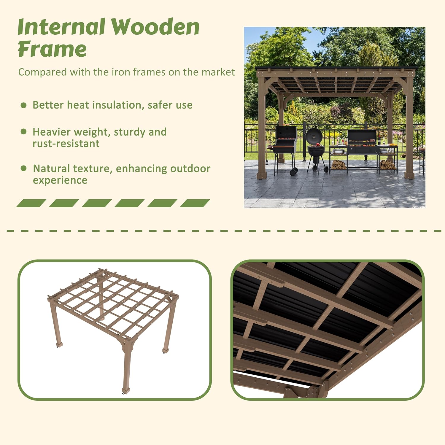 BlueWish 10' x12' Cedar Wood Grill Gazebo with 5.5' Width Column, Grill Gazebo Shelter with Sturdy Structure, Wind-Resistant Patio Gazebo with Sloping Roof for Barbecue, Backyard, Light Mocha Brown