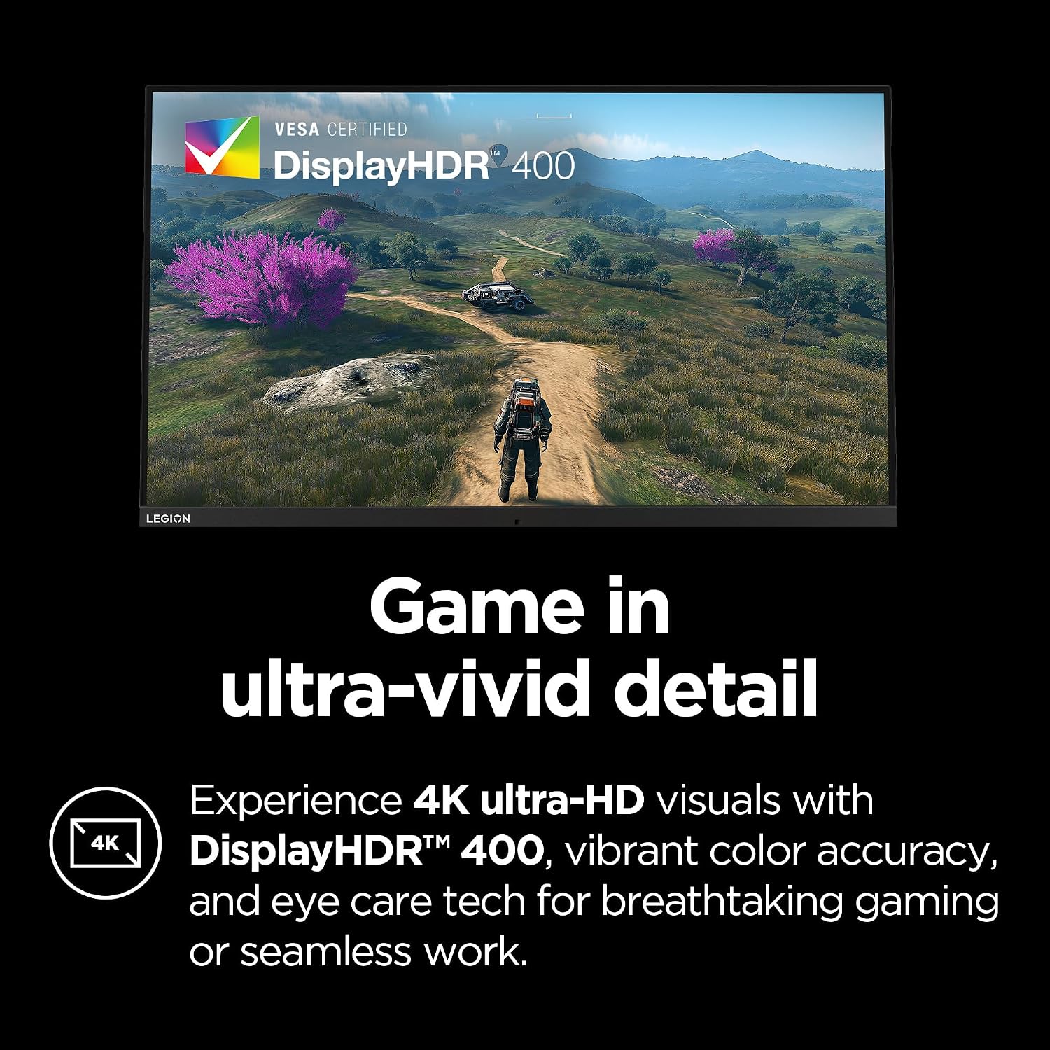 Lenovo Legion Y32p-30 Monitor - Gaming Monitor - 31.5' UHD IPS Display - 144Hz - DisplayHDR™ 400 - AMD FreeSync™ Premium - 0.2ms MPRT - Raven Black - NearEdgeless Design
