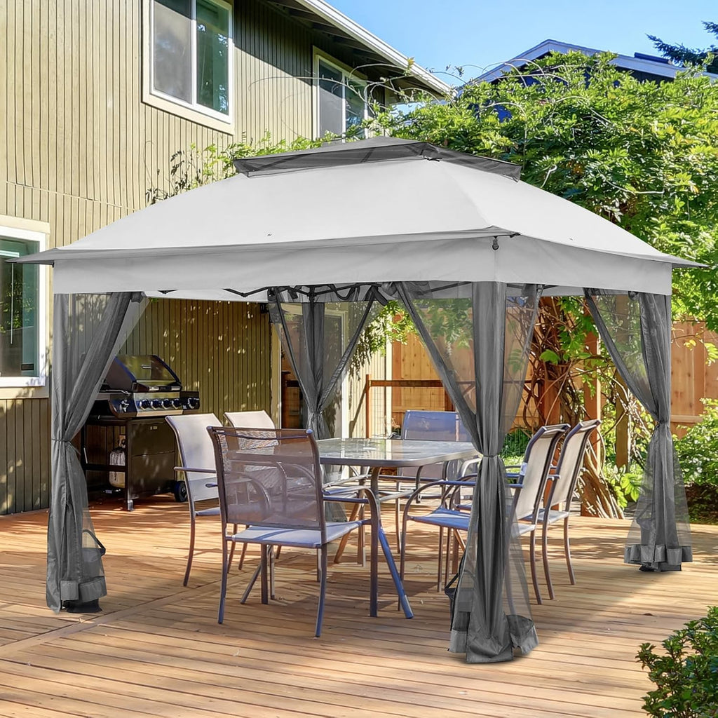 EAGLE PEAK 11x11 Pop Up Gazebo with Mesh Netting, Easy Up Screened Canopy for Patio and Backyard, Easy Set up Outdoor Gazebo (Gray)