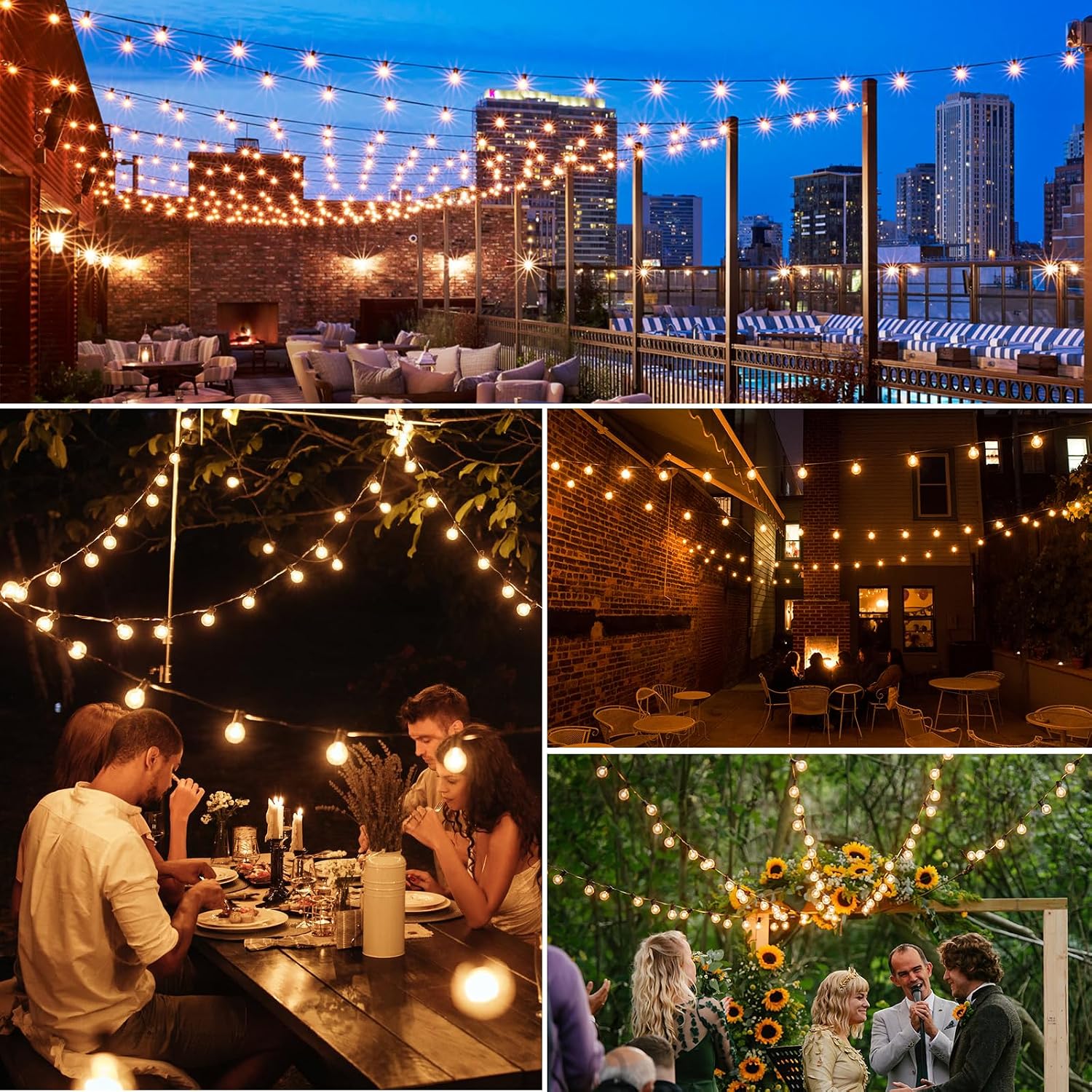 Mlambert 300Ft(3x100Ft) LED Outdoor String Lights Dimmable Waterproof G40 Globe Patio Lights with 150+7 Warm White Bulbs for Backyard Cafe-Black Cord