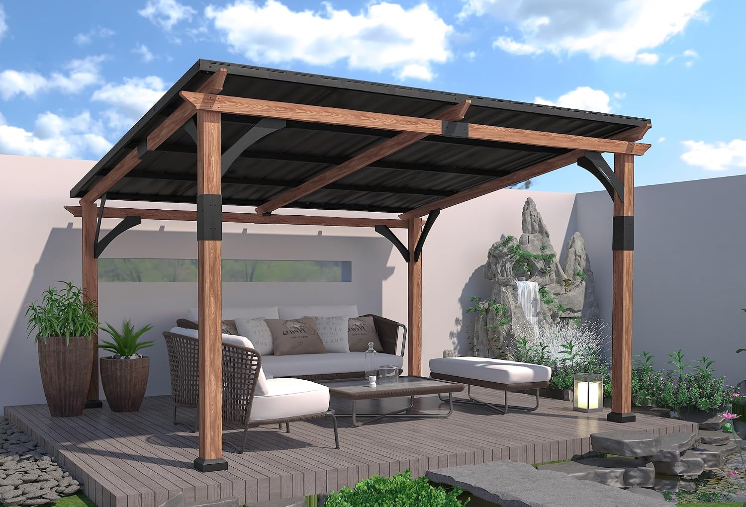 MACROUT 10'x12' Outdoor Gazebo, Heavy Duty Pergola with Sloped Metal Roof and Aluminum Frame, Permanent Gazebos for Patio, Decks, Backyard, Garden, 4718 (10'x12')