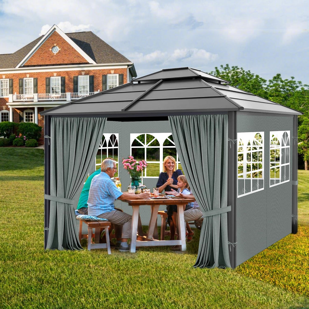 Gazebo Privacy Curtains 10' x 12' with PVC Windows, 4-Panels Side Wall with Zipper Universal Replacement for Patio, Outdoor Canopy, Garden and Backyard, Gray