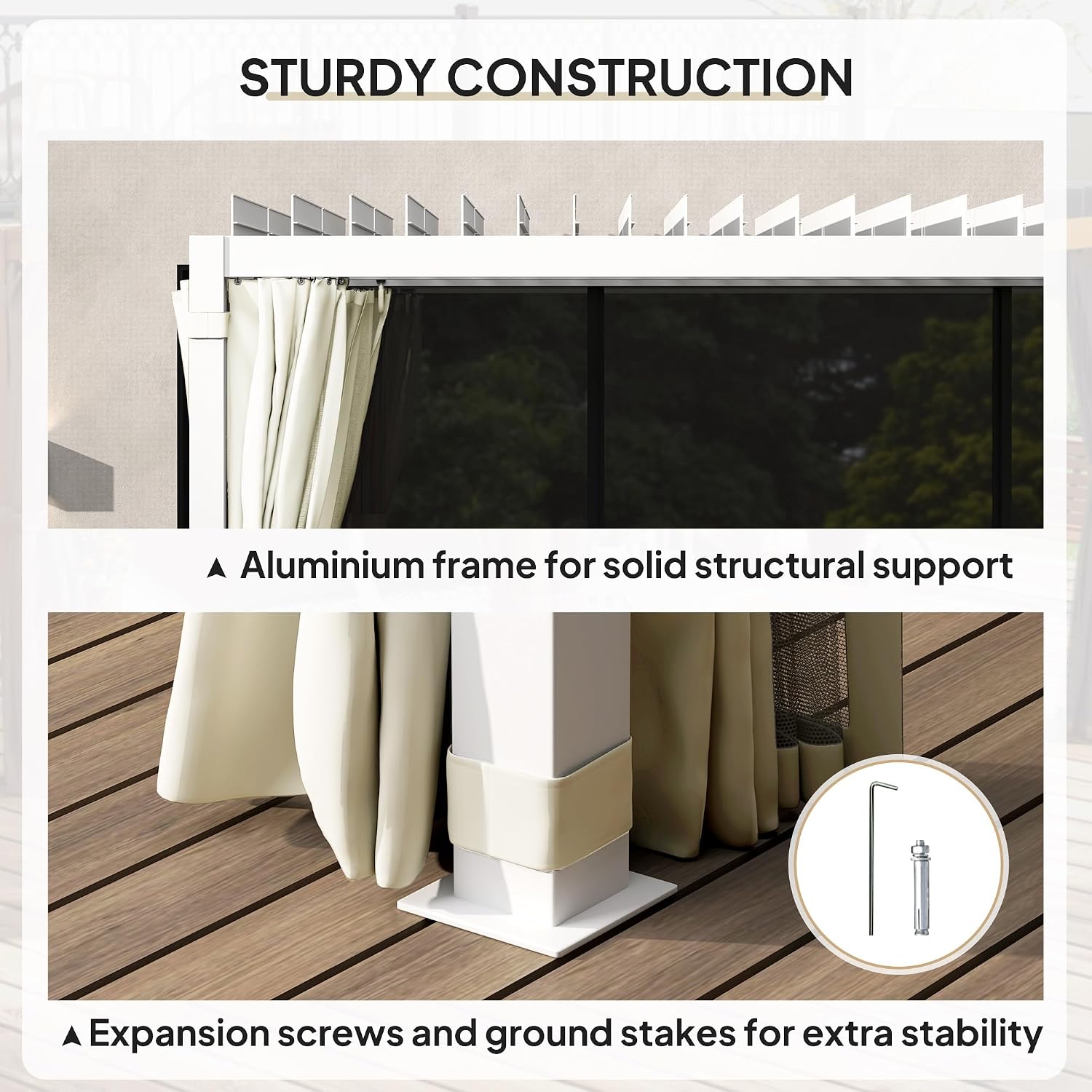 Outsunny 10' x 13' Louvered Pergola Hardtop Gazebo with Adjustable Aluminum Roof and Frame, Outdoor Pergola with Curtains and Netting, for Garden, Lawn, Backyard, and Deck, Cream White