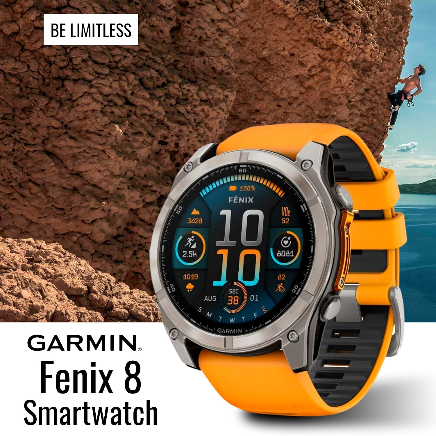 Garmin Fenix 8 Sapphire 51mm GPS Smartwatch with 1.4-Inch AMOLED Display (Spark Orange and Graphite) Bundle with Focus Camera Charger Stand and Focus Charger Port Protectors (9-Pack) (3 Items)