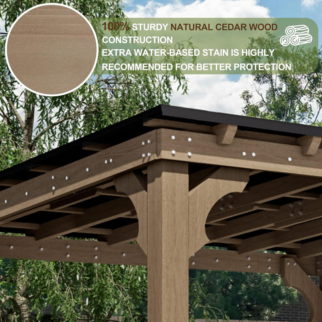 MUPATER 10x20 FT Wooden Grill Gazebo with Sloping Metal Roof, Sturdy 5.5'' Post, Wood Frame Gazebo Heavy Duty, Suitable for 2 Full-Size Grills, BBQ Canopy for Outdoor Patio, Lawn, Garden, Brown