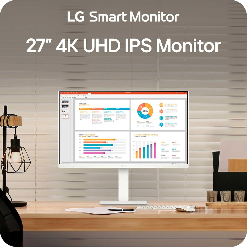 LG 27U730SA-W 27-Inch Smart 4K UHD (3840 x 2160) IPS Computer Monitor, HDR10, Built-in Speaker, Screen Share, Bluetooth, Remote Control, HDMI, USB Type-C PD 65W, Tilt/Height/Swivel/Pivot Stand, White