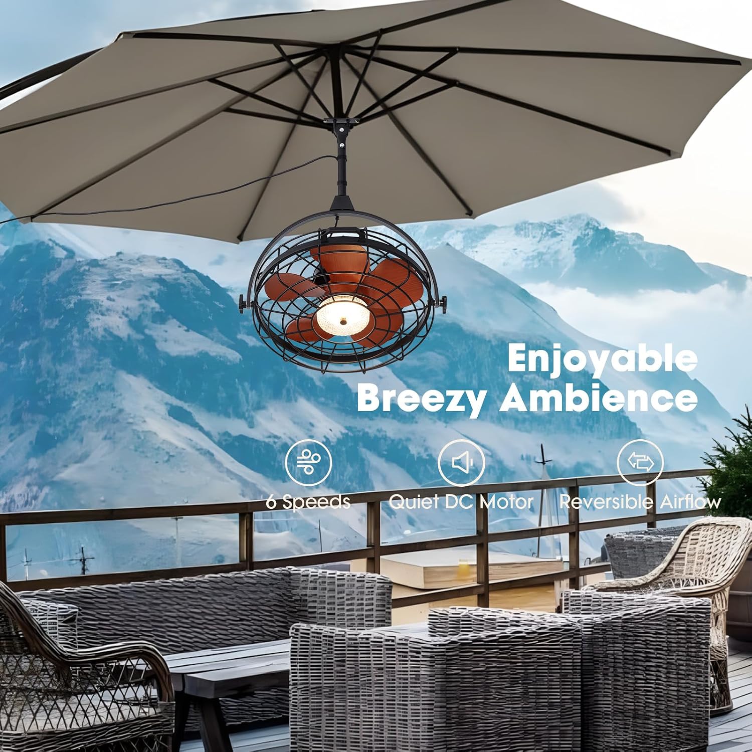 23' Waterproof Outdoor Ceiling Fan with Light, Outdoor Hanging Fan for Patio, 6-Speed & 3 CCT LED, Caged Ceiling Fan with Smart APP & Remote Control, Perfect for Gazebo, Pergola, Canopy