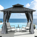 10' x 10' Hardtop Gazebo, Aluminum Frame Outdoor Patio Gazebos with Netting and Curtains, Outdoor Gazebo Canopy, Patio Pergola with Double Steel Roofs for Backyard, Patio, Deck, Slate Gray