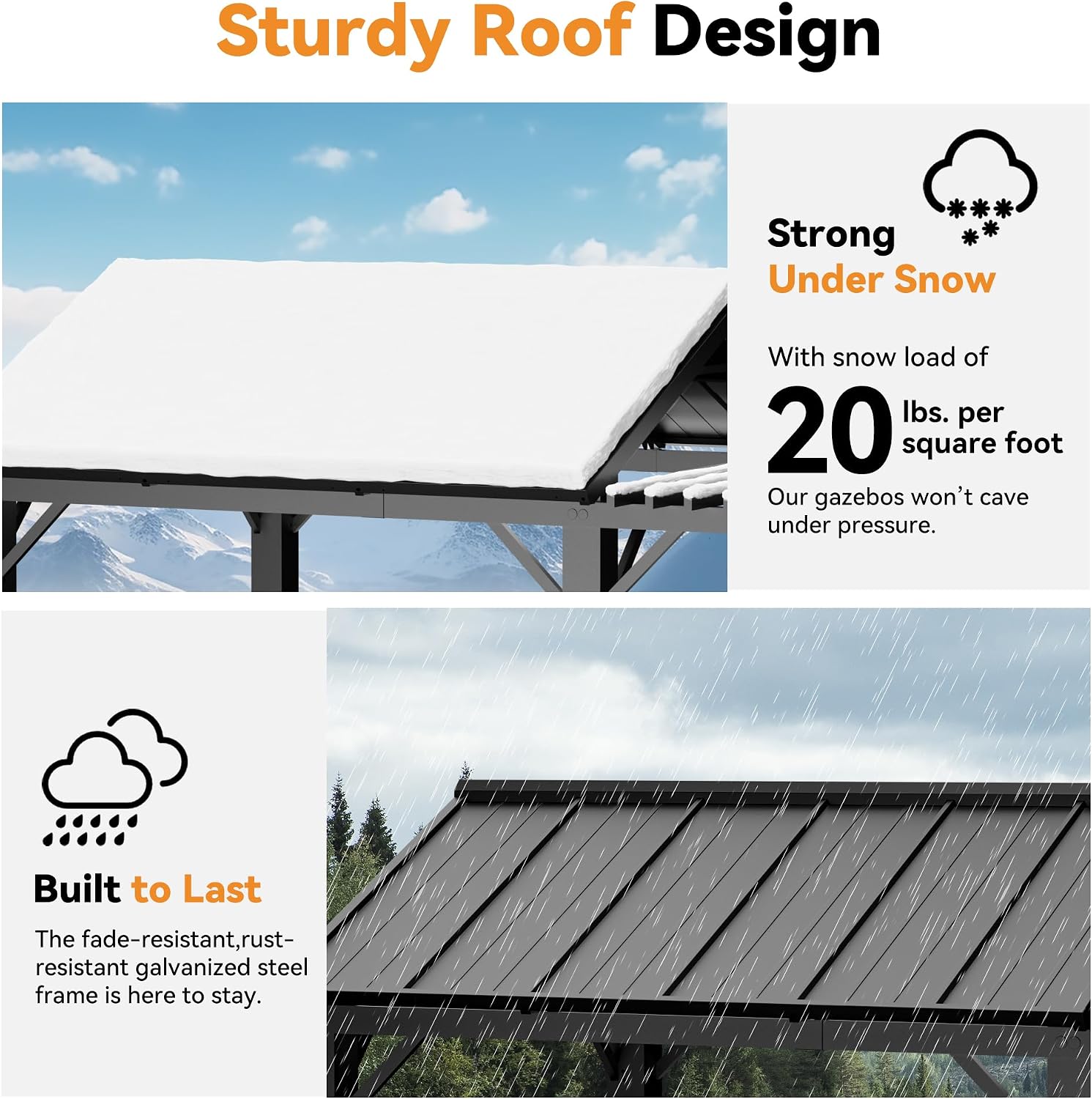 Big Leaf 6'x8' Grill Gazebo Hardtop with Galvanized Steel Roof, BBQ Gazebo with Pergola Extension, Outdoor Canopy with Rust-Resistant Metal Frame for All-Season BBQ & Patio Use